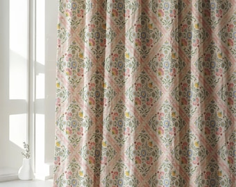 Vintage Flowers Linen Curtains, Vintage Floral Print Drapes