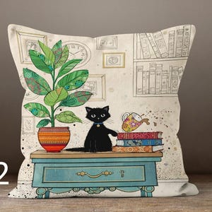 Fundas de almohada con motivos de gatos, decoración para el hogar de otoño e invierno, fundas de cojín para amantes de los gatos, fundas de almohada con ilustraciones de gatos 2