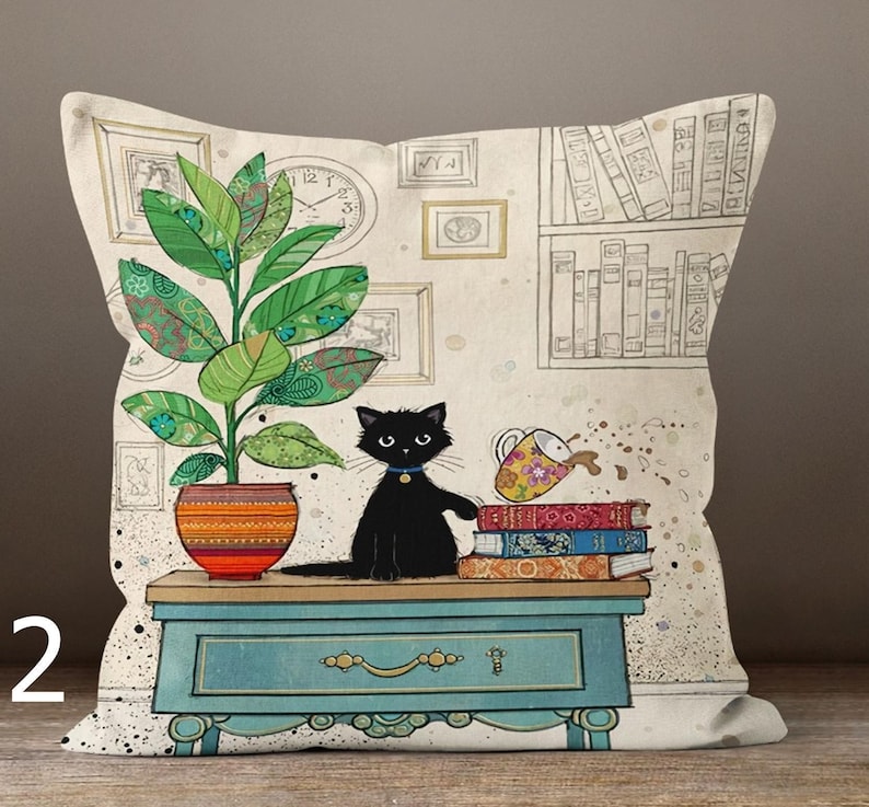 Fundas de almohada con motivos de gatos, decoración para el hogar de otoño e invierno, fundas de cojín para amantes de los gatos, fundas de almohada con ilustraciones de gatos 2