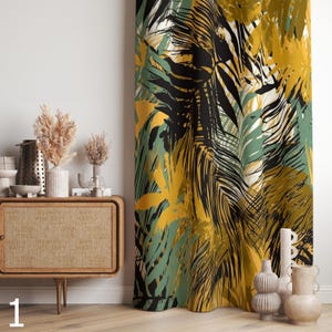 Tropical Leaves Curtain Panels, Botanical Window Curtain, Exotic Leaves Curtains, Tropical Curtains, Decorative Tropic Leaves Drapes