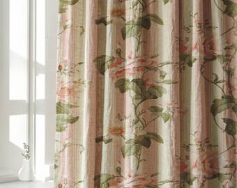 Vintage Flowers Linen Curtains, Vintage Floral Drapes