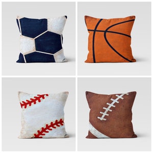 Sports Pillowcase, Sport Decor Pillow Cover, Baseball Pillowcase, Basketball, Football, Soccer Cushion, Kids Decorative Pillow