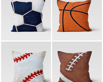 Sports Pillowcase, Sport Decor Pillow Cover, Baseball Pillowcase, Basketball, Football, Soccer Cushion, Kids Decorative Pillow