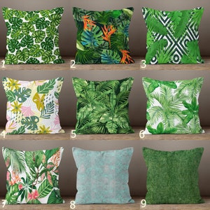 Tropical Green Leaves Pillow Covers, Botanical Throw Pillow Covers, Exotic Plant Leaves Pillow Case, Tropical Leaf Cushion Covers