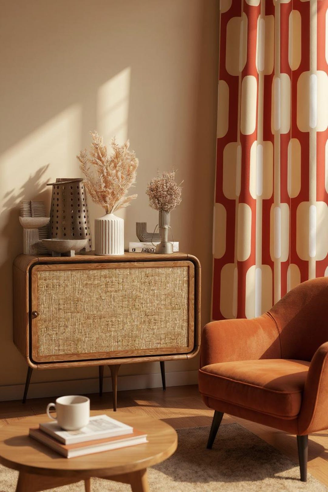 レトロ ミッドセンチュリー 昭和 モダン ドレープカーテン retro レトロカーテン、ミッドセンチュリーモダンカーテン、レトロ