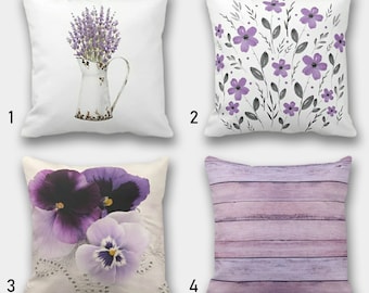 Purple Flowers Cushion Cover, Floral Pillow Case