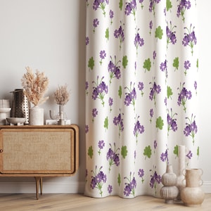 Purple Flowers Window Curtains, Floral Blackout Curtain Panels, Purple Wildflowers Curtain, Purple Flower Grommet Print Drapes