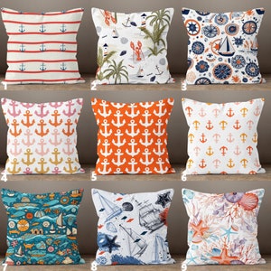 Nautical Pillow Covers, Coastal Pillowcase, Beach Decor Throw Pillow Cover, Anchor Themed Cushion Cover, Anchor Pattern Home Decor