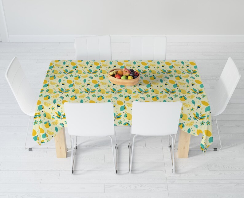 Lemon Printed Tablecloth, Yellow Summer Lemon Table Decor image 6