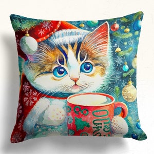 Fundas de almohada con diseño de gato lindo navideño, funda de cojín navideña, funda de almohada divertida con gato de acebo, funda de almohada con diseño de animales navideños