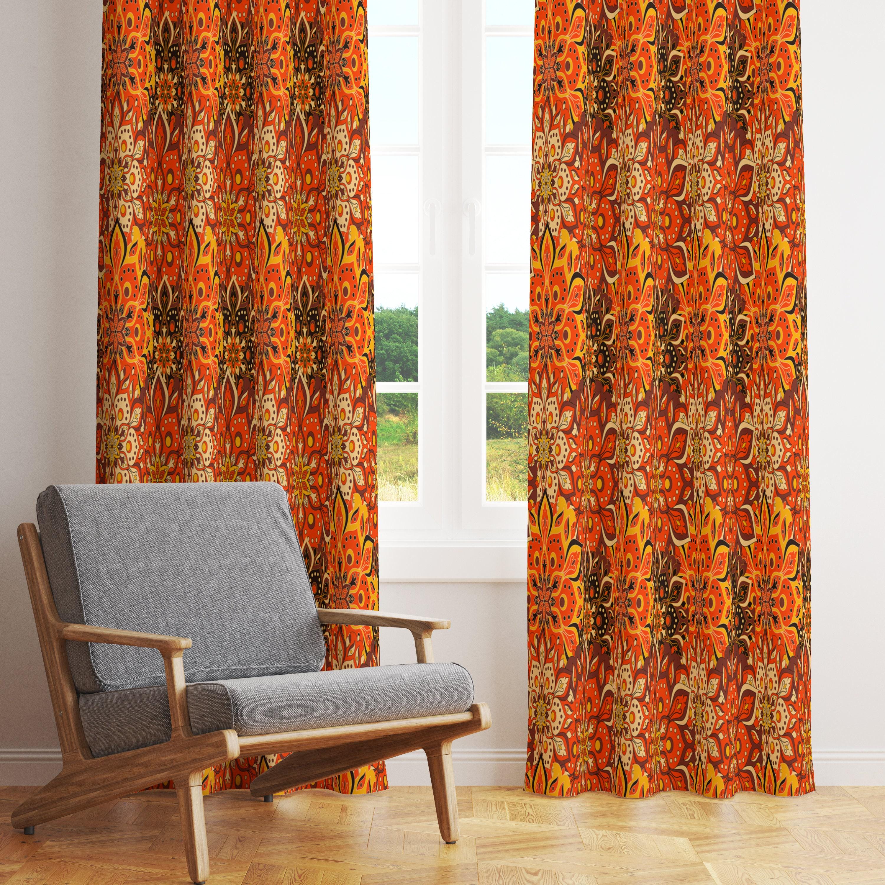 70年代ボヘミアン花柄カーテン、レトロな花柄パネルカーテン、レトロな