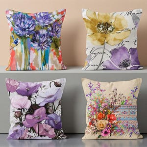 Purple Floral Pillow Cover, Floral Throw Pillow Covers, Wildflowers Cushion Cover, Purple Flowers Pillowcases, Lilac Floral Cushion Covers