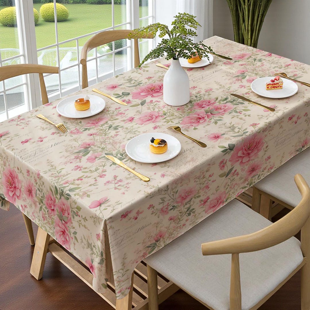 Flowers Print Table Cloth, Pretty Floral Table Cloth, Vintage Floral ...
