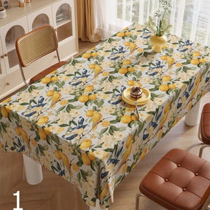 Lemons Tablecloths, Yellow Floral Table Linens, Lemon Garden Tablecloth, Citrus Table Cloth, Yellow Lemon Table Cover