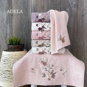 ADELA Flower Towel/(12x20 ")- (20x35")/Bamboo/High Luxury/Hand & Face/Bath Towels / Gift For Mother's Day