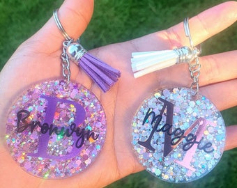 Personalised glitter keyring | custom bag tag | personalised keyring with initial and name