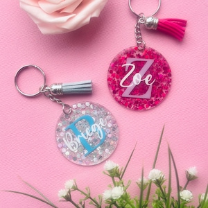 Personalized Glitter Keyring: Custom Initial Acrylic Bag Tag image 1