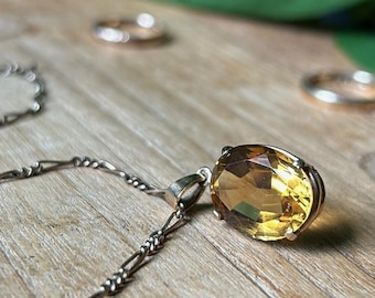 Vintage 9ct Gold Citrine Pendant Necklace