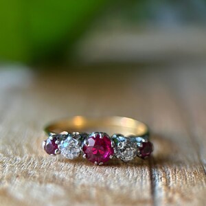 Antique 18ct Gold Ruby and Diamond Five Stone Ring