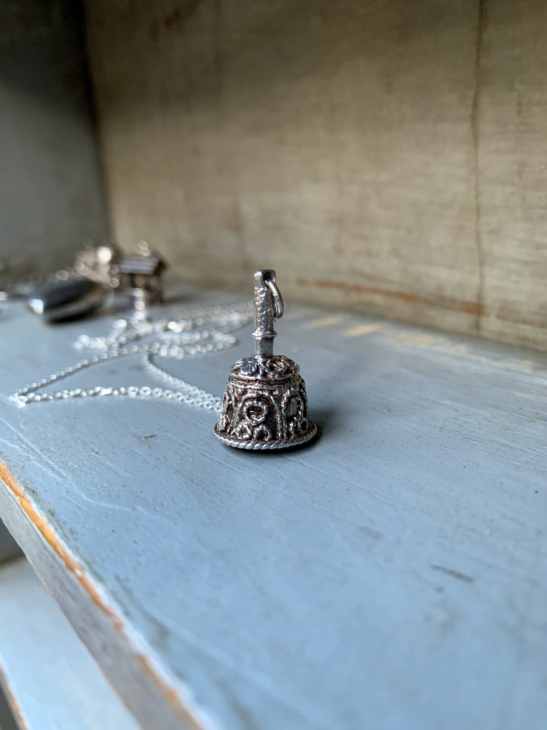 Vintage Silver Ringing Bell Charm Necklace With Chain Etsy