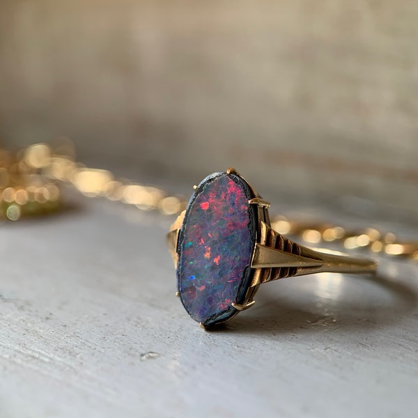 Antique 9ct Gold Opal Doublet Ring