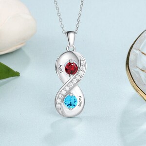 Birthstone Necklace - Sterling Silver Necklace with Custom Names - Birthday Gifts - Personalized Gift - Mother&#39;s Day Gift - Gift for Her