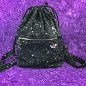 Black Space Drawstring Back Pack with Zipper Pouch