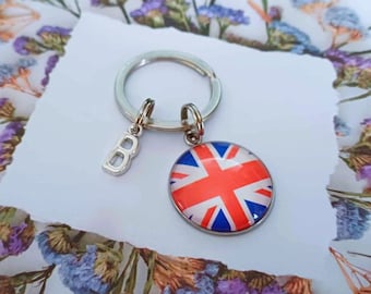 Personlig nyckelring med Union Jack, nyckelring med Union Jack-initialer. Union Jack-presenter. Union Jack. Nyckelringar. Presenter för Storbritannien. Union Jack