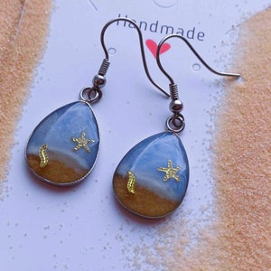 Hand made  resin  beach earrings, resin beach theme earrings, resin  seaside earrings, earring gifts, resin  jewellery, Resin  gifts,