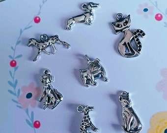 Charms, 7 Tibetsilber Charms, Hund Charms, Katzen Charms, Tier Charms, Hund Schmuck Charms, Katzenschmuck Charms, Schmuckherstellung Charms