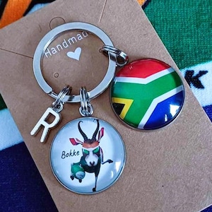 Chaveiro Bokke, chaveiro Bokke, chaveiro de rugby sul-africano Bokke, chaveiro Springboks, rugby sul-africano, adicione pingente de letra personalizado
