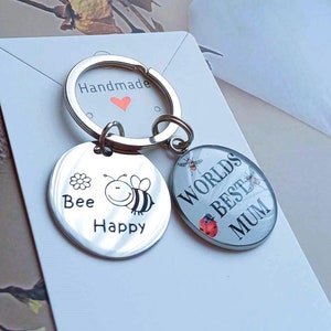Mama und Biene glücklich Charme Charme Schlüsselanhänger, Mama Geschenke, Mama Tasche Charme Geschenke, Mama glücklich Schlüsselanhänger, Welten beste Mama Schlüsselanhänger