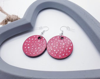 polka dot earrings Hand painted polka dot earrings wood earrings pink hand painted earrings polka dot art,pink and white polka earrings