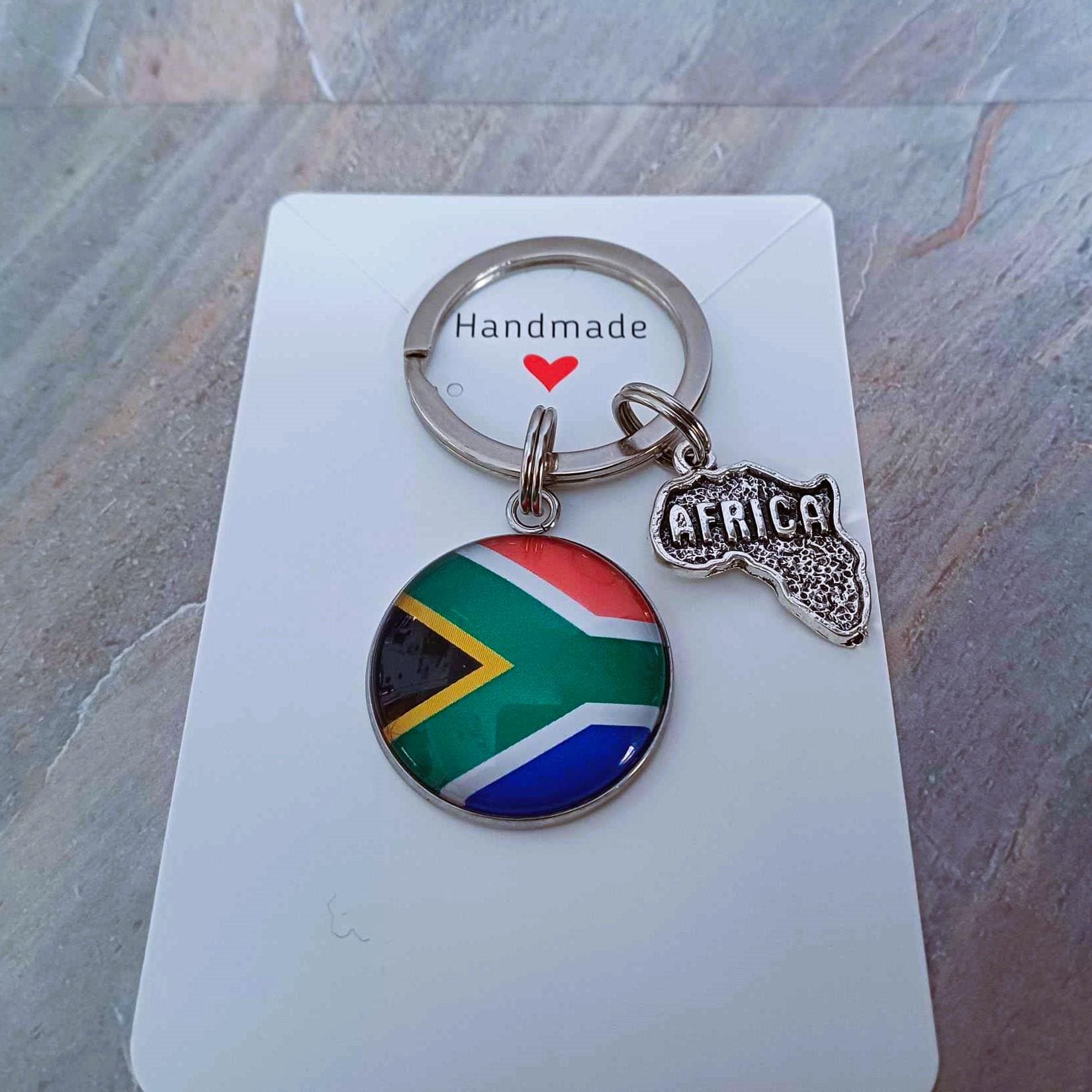 South African Keyring, South Africa Flag Keyring, Africa Map Bag Charm ...