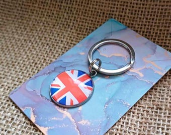 Personlig nyckelring med Union Jack-flaggan, nyckelring med Union Jack-berlock. Gåvor med Union Jack-flaggan. Union Jack. Nyckelring med Union Jack-minne.