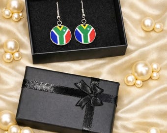 South Africa flag earrings in gift box , South Africa  earrings,  earrings, Africa earrings, resin jewellery, South Africa accessories