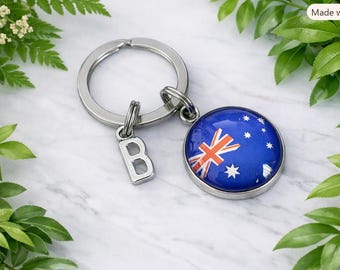 Australia flag keyring letter personalized, Australia charm keyring. Australia flag gifts. Australia. Keyrings. Australia Keyring.