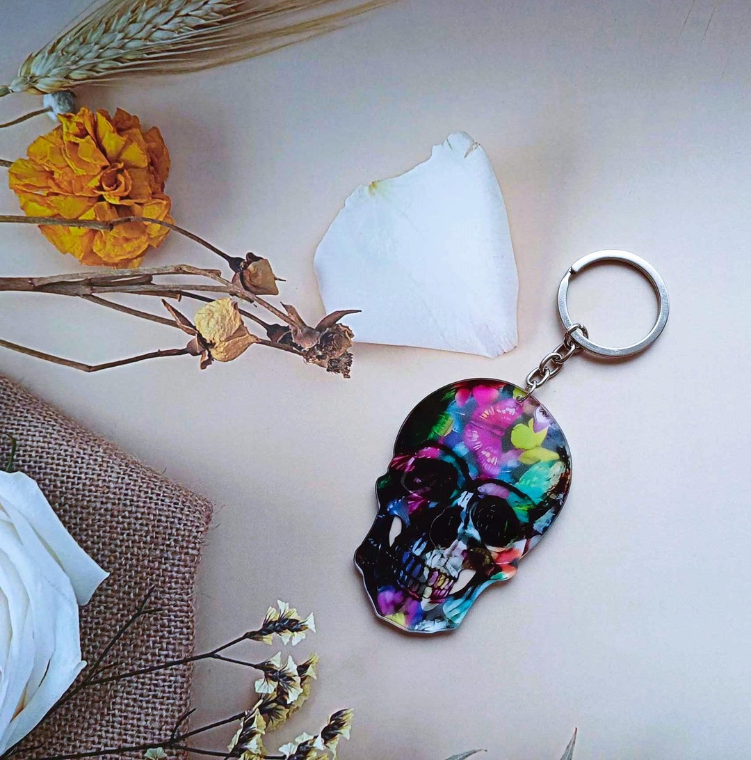 Skull Colourful Keyring , Acrylic Skull Keyring, Skull Design Acrylic ...