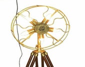 Vintage Style Fan Light Brass Floor Lamp With Wooden Adjustable Tripod Stand Modern Studio Fanlight Home Decor Light