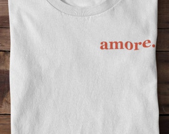 Iron-on patch "amore." in various foils and colors.