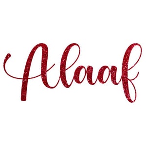 Könnte beinhalten: Rote Glitzerbuchstaben, die das Wort "Alaaf" buchstabieren, ein traditioneller deutscher Karnevalsgruss.