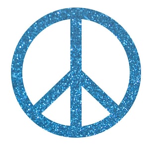 Könnte beinhalten: Ein blaues Glitzer-Friedenszeichen.