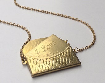 Antique Brass Locket, Locket Pendant, Gifts for Her, Envelope Necklace, Galentines Gift Ideas, Mothers Day Gift, Envelope Locket, I Love You