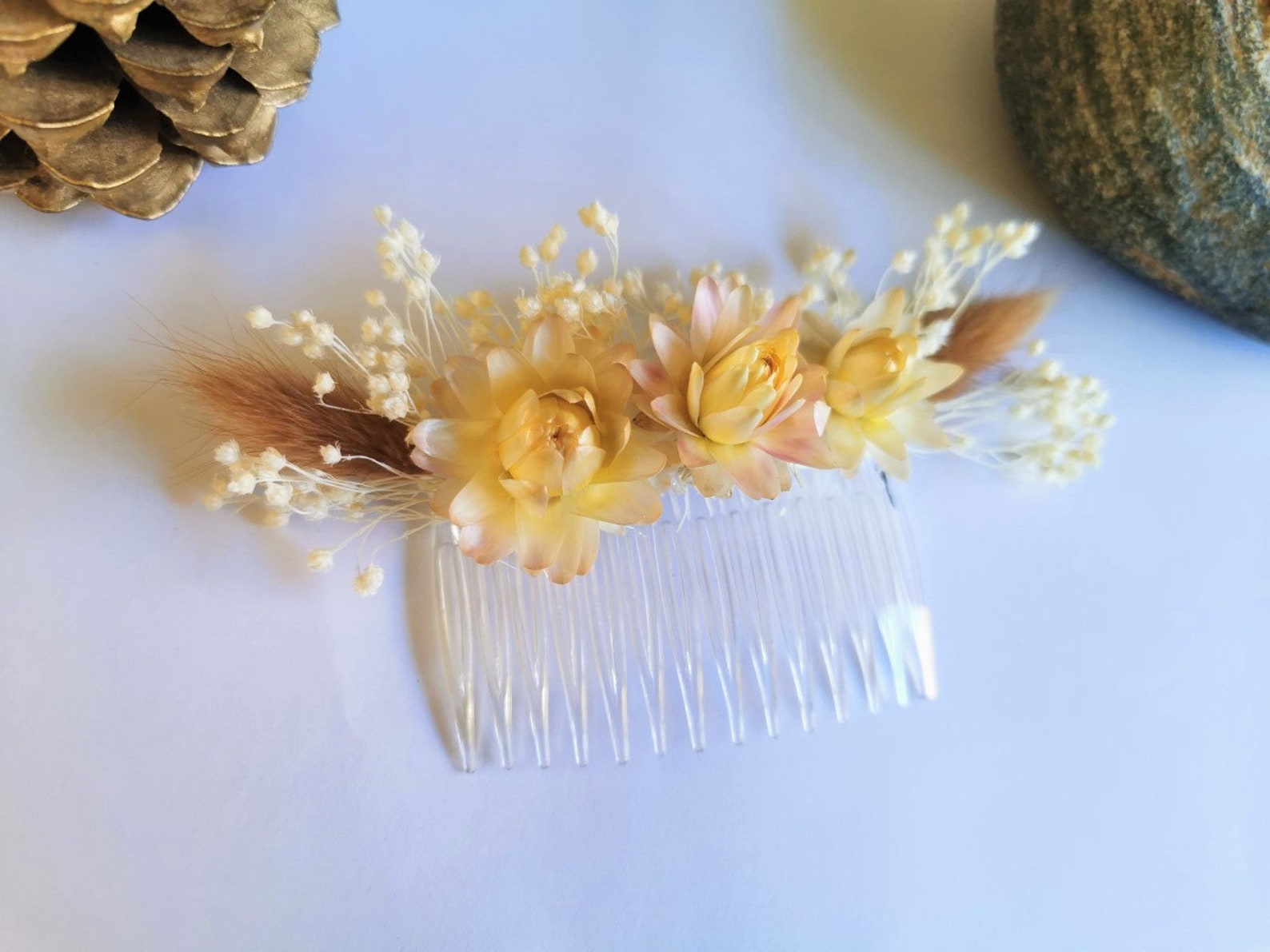 Dried flower hair comb Etsy