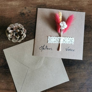 Carte de vœux double face fleurs séchées