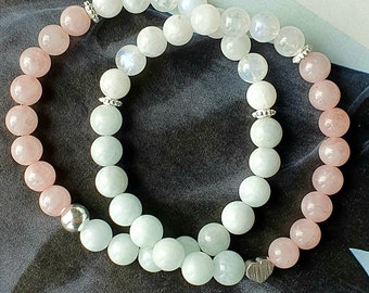 Fertility and Pregnancy Protection Bracelet, IVF Bracelet, Rose Quartz Moonstone Aquamarine Bracelet