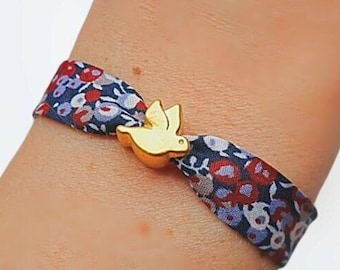 Fabric Adjustable Bracelet, Liberty of London Bracelet, Golden Bird Bracelet