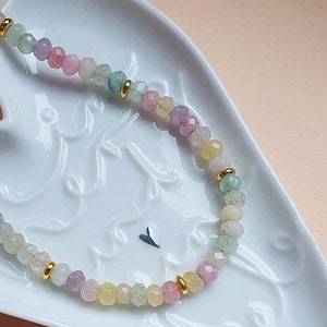 Beaded Agate Choker: Pastel Gemstone Necklace with Gold Details