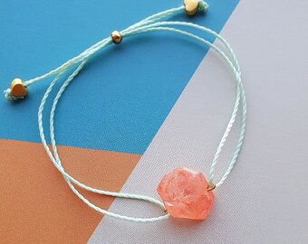 Raw Quartz Crystal Bracelet, Rose Quartz Bracelet, Pastel Color Summer Jewelry, Wish Bracelet