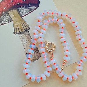 Hand knotted Opalite Necklace, Neon Hand-knotted Necklace, Candy Opalite Necklace, Gold Sailor Clasp Necklace